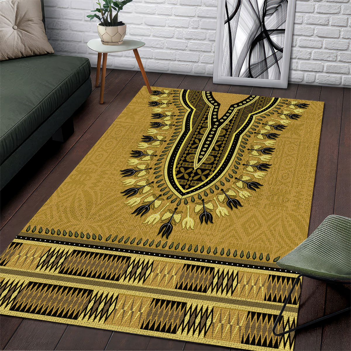 Gold African Dashiki With Fijian Tapa Pattern Area Rug