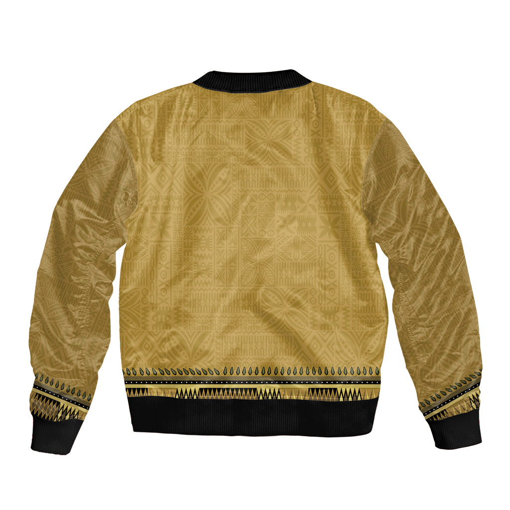 Gold African Dashiki With Fijian Tapa Pattern Bomber Jacket