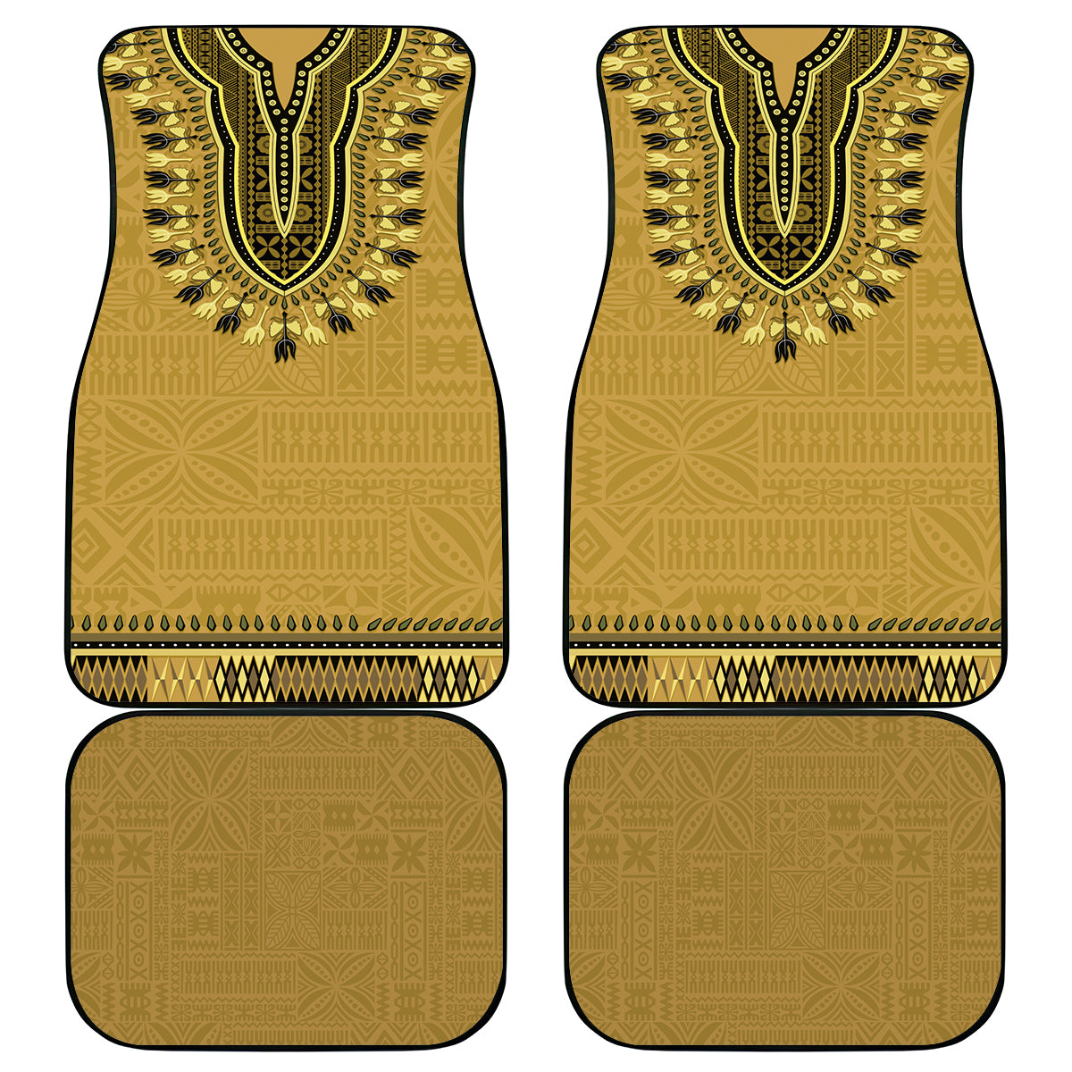 Gold African Dashiki With Fijian Tapa Pattern Car Mats
