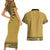 Gold African Dashiki With Fijian Tapa Pattern Couples Matching Short Sleeve Bodycon Dress and Hawaiian Shirt