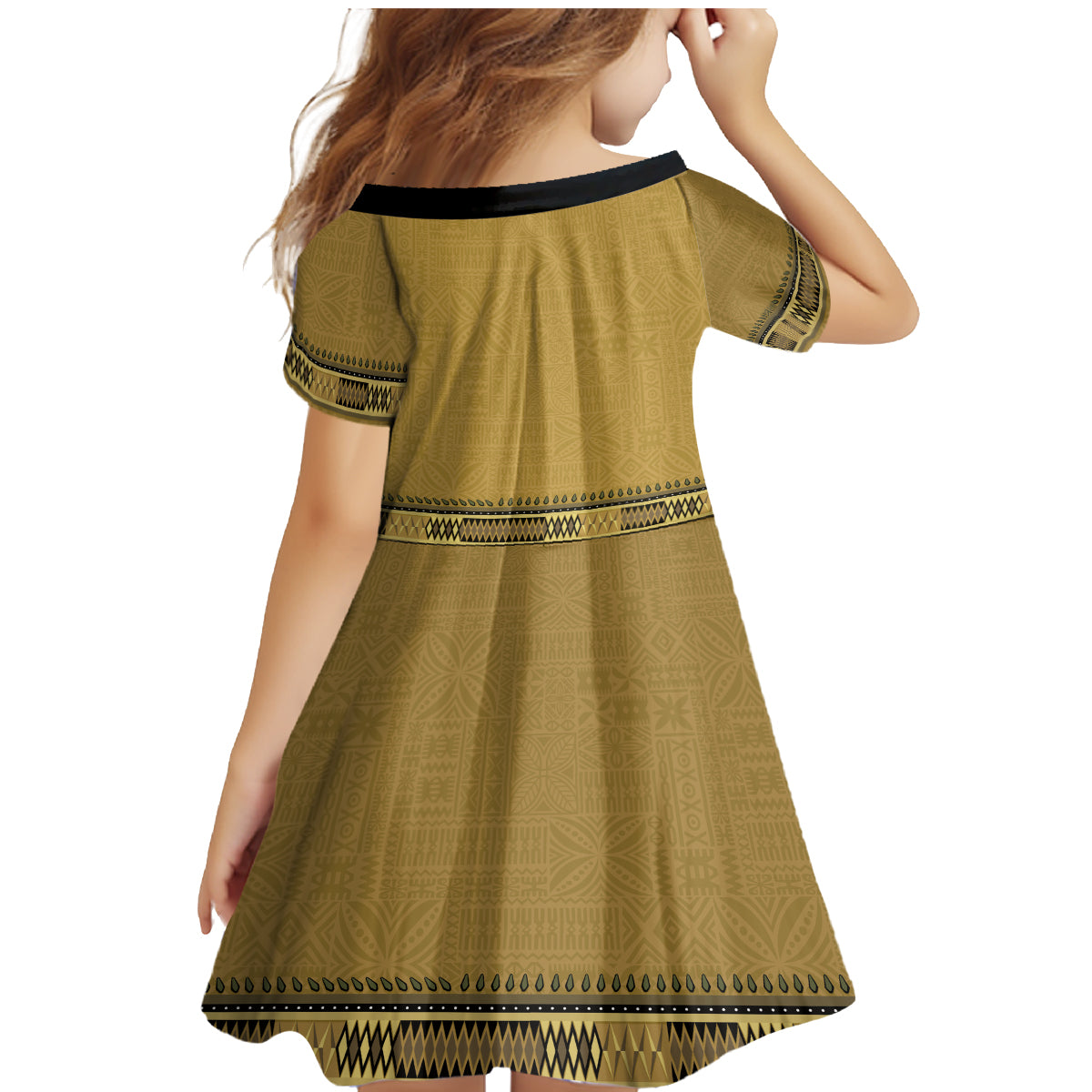 Gold African Dashiki With Fijian Tapa Pattern Family Matching Mermaid Dress and Hawaiian Shirt LT14 - Polynesian Pride