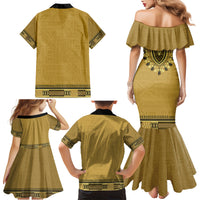 Gold African Dashiki With Fijian Tapa Pattern Family Matching Mermaid Dress and Hawaiian Shirt LT14 - Polynesian Pride