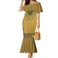 Gold African Dashiki With Fijian Tapa Pattern Family Matching Mermaid Dress and Hawaiian Shirt LT14 Mom's Dress Gold - Polynesian Pride