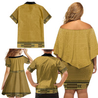 Gold African Dashiki With Fijian Tapa Pattern Family Matching Off Shoulder Short Dress and Hawaiian Shirt LT14 - Polynesian Pride