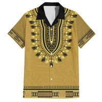 Gold African Dashiki With Fijian Tapa Pattern Family Matching Off Shoulder Short Dress and Hawaiian Shirt LT14 Dad's Shirt - Short Sleeve Gold - Polynesian Pride
