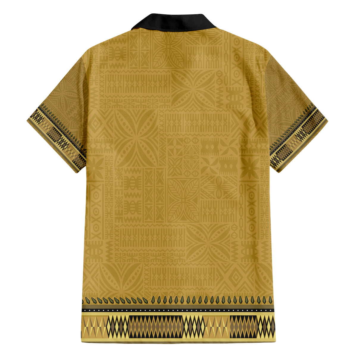 Gold African Dashiki With Fijian Tapa Pattern Family Matching Off Shoulder Short Dress and Hawaiian Shirt LT14 - Polynesian Pride