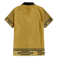 Gold African Dashiki With Fijian Tapa Pattern Family Matching Off Shoulder Short Dress and Hawaiian Shirt LT14 - Polynesian Pride