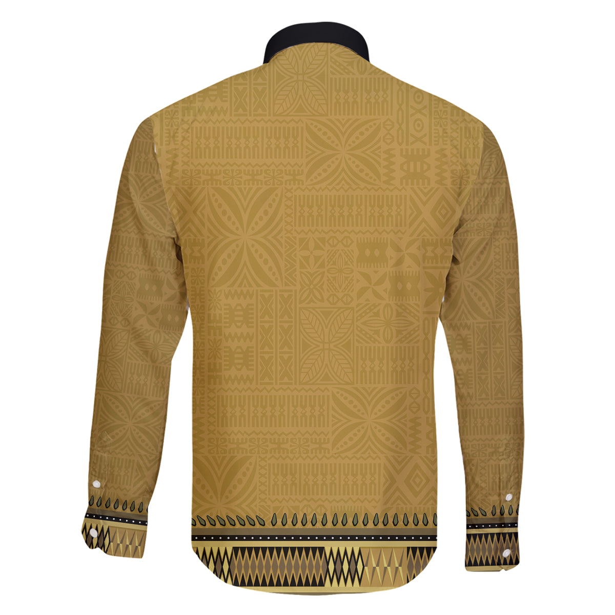 Gold African Dashiki With Fijian Tapa Pattern Family Matching Off Shoulder Short Dress and Hawaiian Shirt LT14 - Polynesian Pride