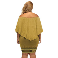 Gold African Dashiki With Fijian Tapa Pattern Family Matching Off Shoulder Short Dress and Hawaiian Shirt LT14 - Polynesian Pride