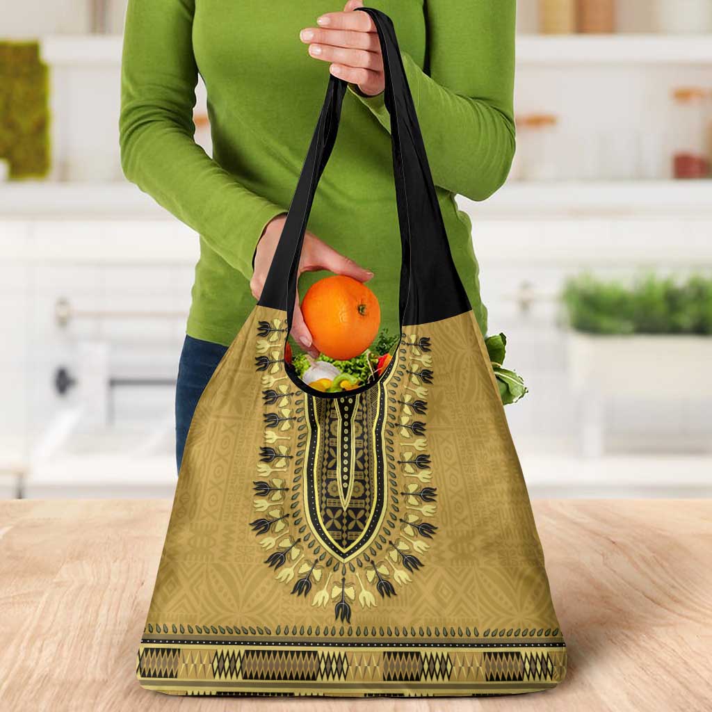 Gold African Dashiki With Fijian Tapa Pattern Grocery Bag