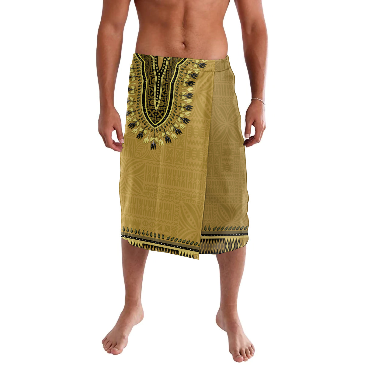 Gold African Dashiki With Fijian Tapa Pattern Lavalava