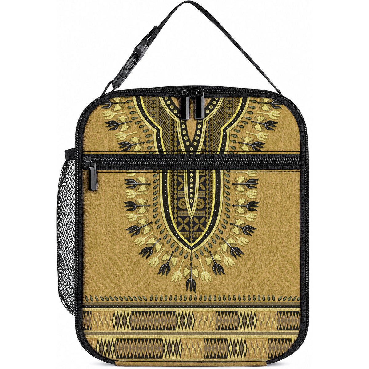 Gold African Dashiki With Fijian Tapa Pattern Lunch Bag LT14 10.2 × 8.3 × 4.3 inch Gold - Polynesian Pride
