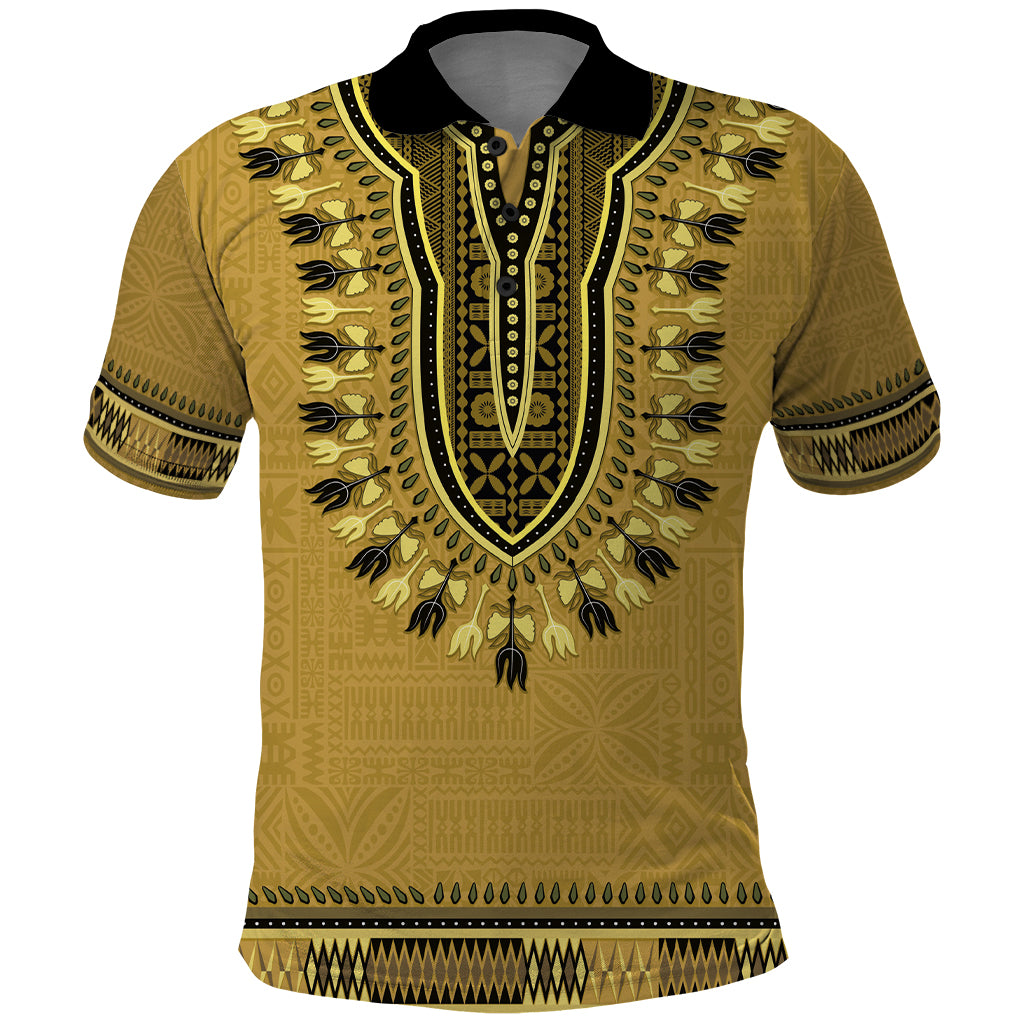 Gold African Dashiki With Fijian Tapa Pattern Polo Shirt LT14 Gold - Polynesian Pride