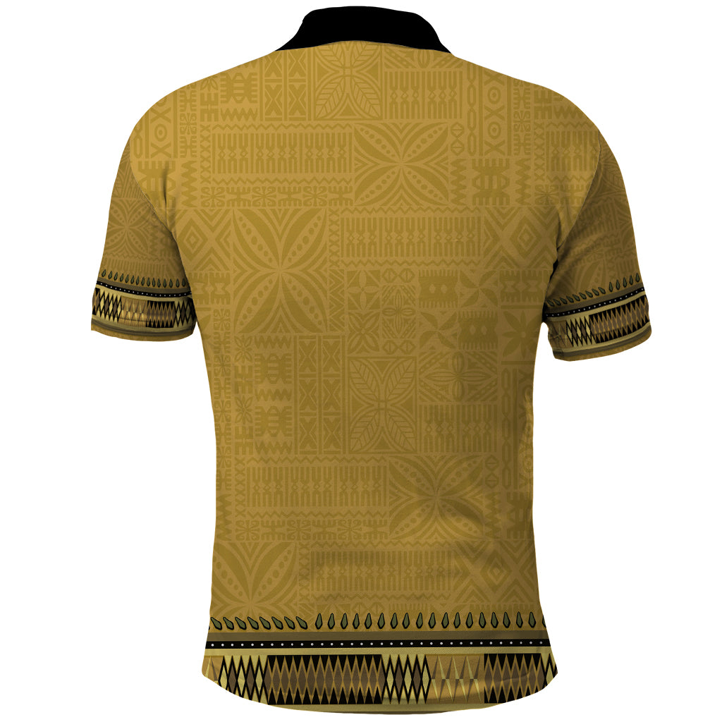 Gold African Dashiki With Fijian Tapa Pattern Polo Shirt LT14 - Polynesian Pride