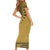 Gold African Dashiki With Fijian Tapa Pattern Short Sleeve Bodycon Dress