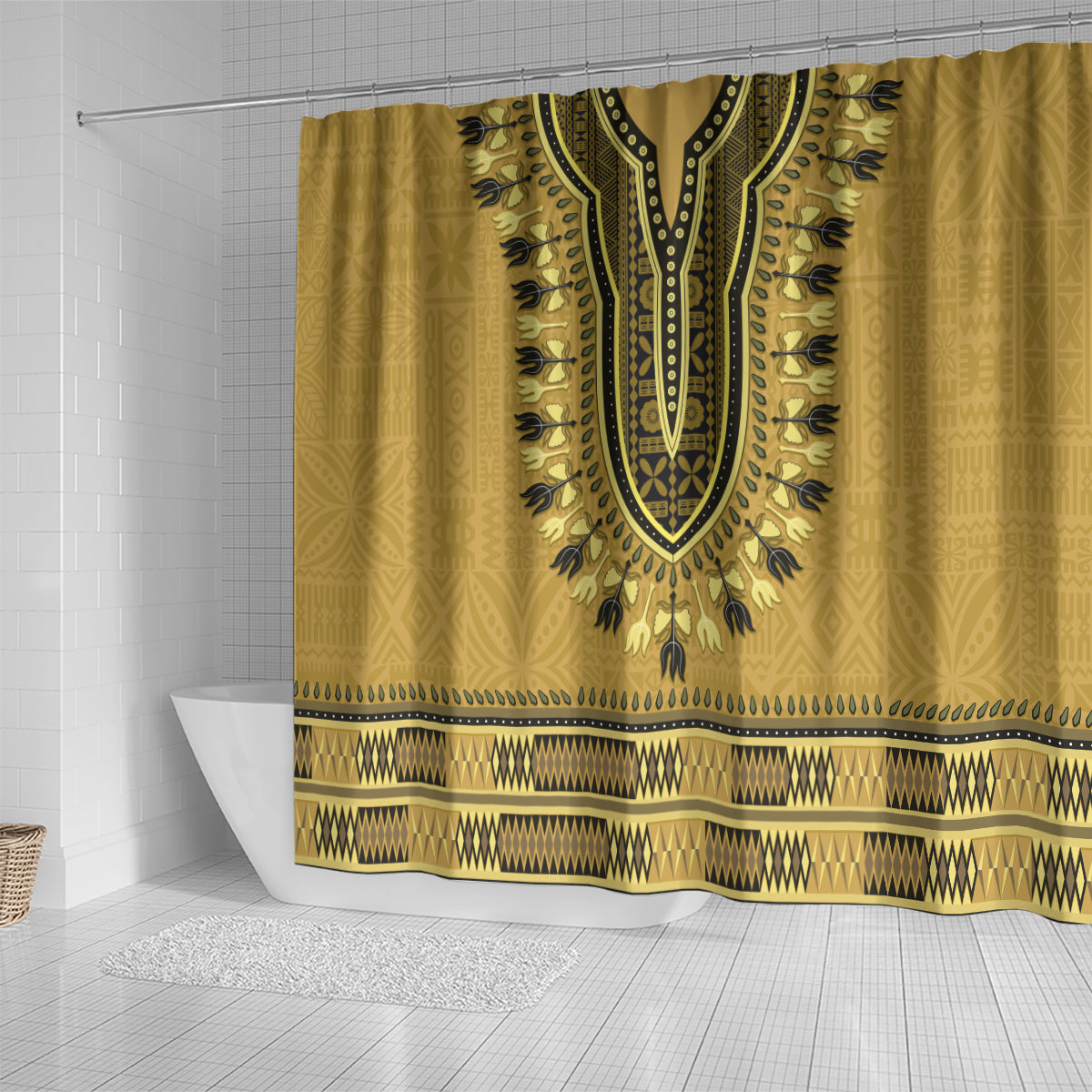 Gold African Dashiki With Fijian Tapa Pattern Shower Curtain