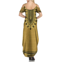 Gold African Dashiki With Fijian Tapa Pattern Summer Maxi Dress