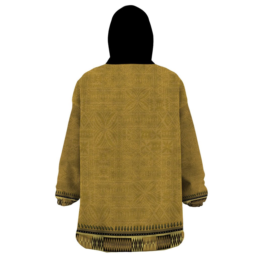 Gold African Dashiki With Fijian Tapa Pattern Wearable Blanket Hoodie