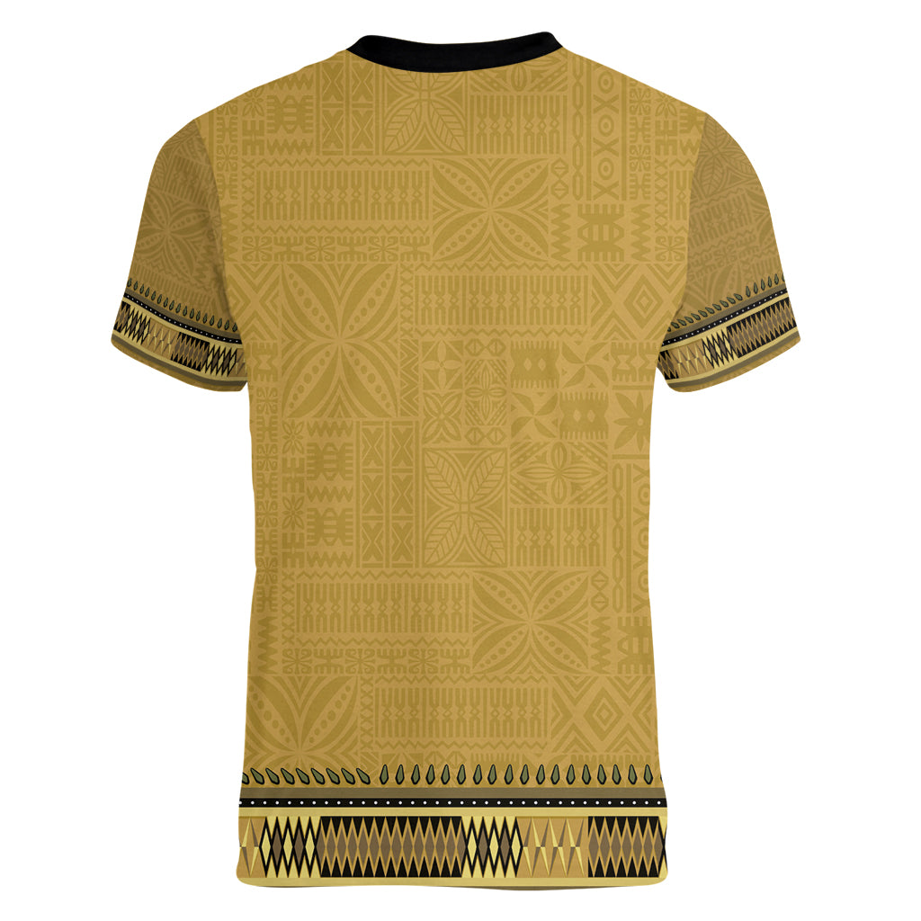 Gold African Dashiki With Fijian Tapa Pattern Women V-Neck T-Shirt