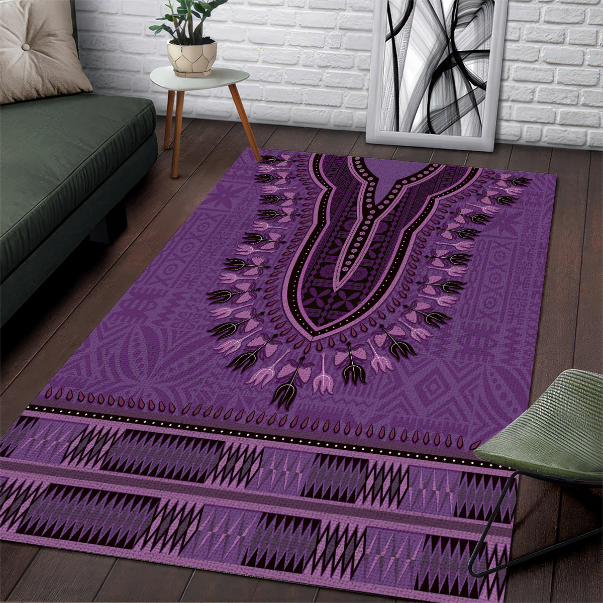 Purple African Dashiki With Fijian Tapa Pattern Area Rug