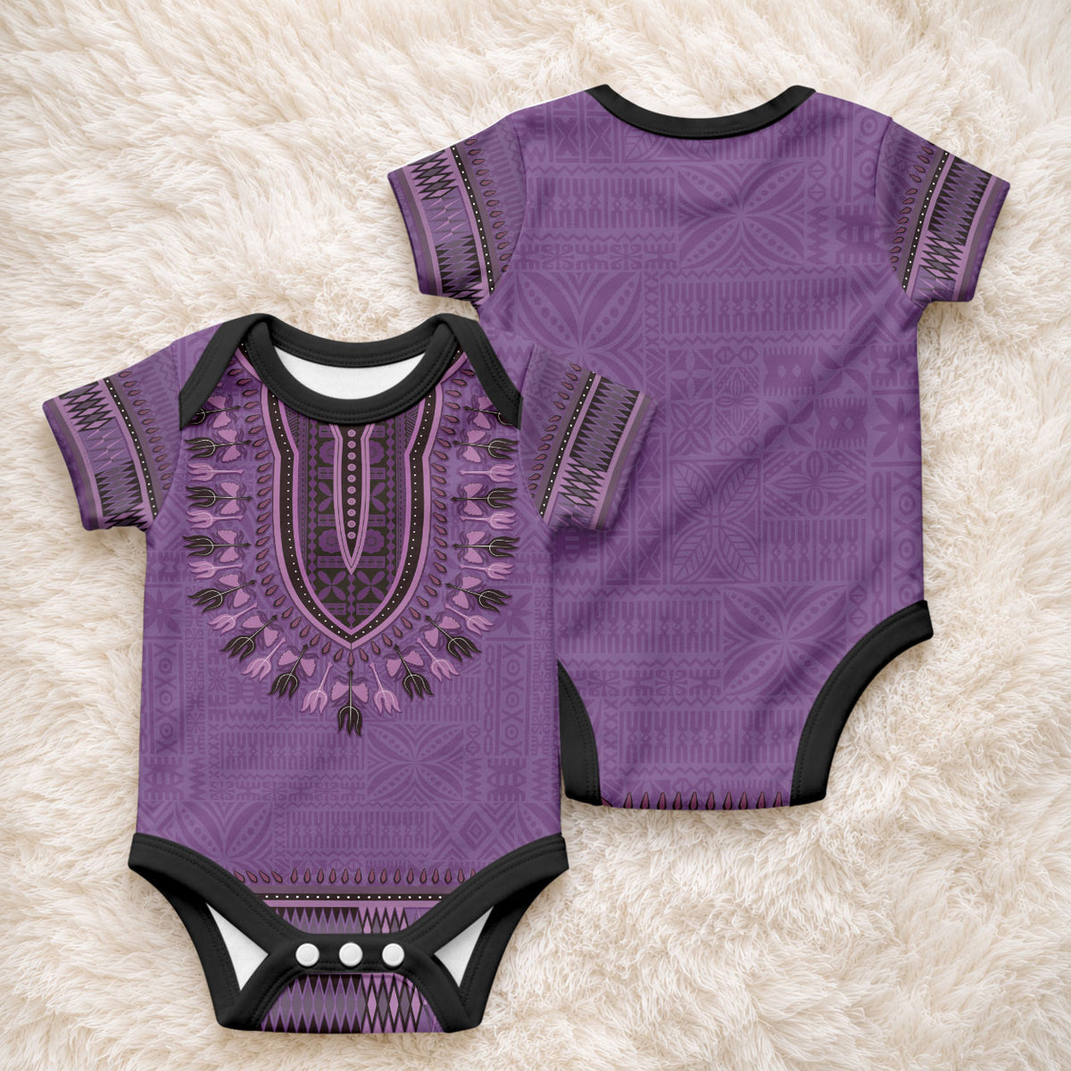 Purple African Dashiki With Fijian Tapa Pattern Baby Onesie LT14 - Polynesian Pride
