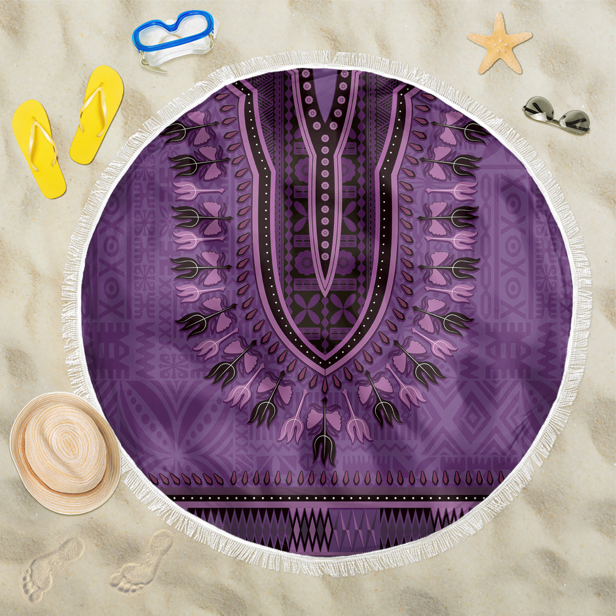 Purple African Dashiki With Fijian Tapa Pattern Beach Blanket