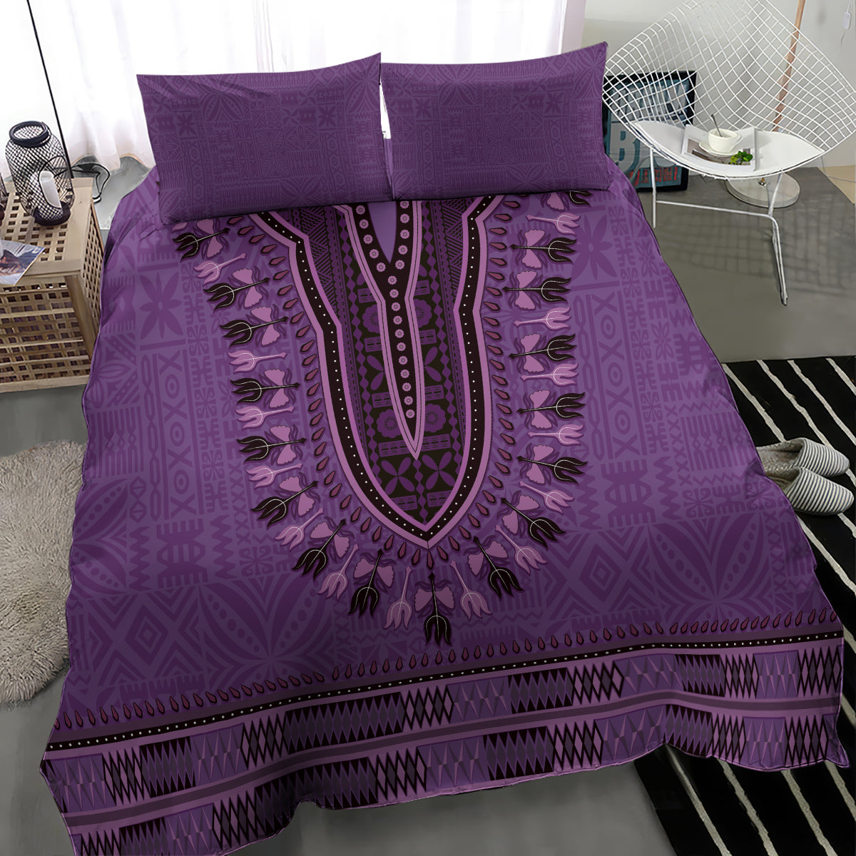 Purple African Dashiki With Fijian Tapa Pattern Bedding Set