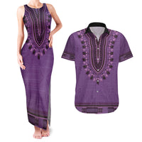 Purple African Dashiki With Fijian Tapa Pattern Couples Matching Tank Maxi Dress and Hawaiian Shirt