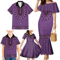 Purple African Dashiki With Fijian Tapa Pattern Family Matching Mermaid Dress and Hawaiian Shirt LT14 - Polynesian Pride