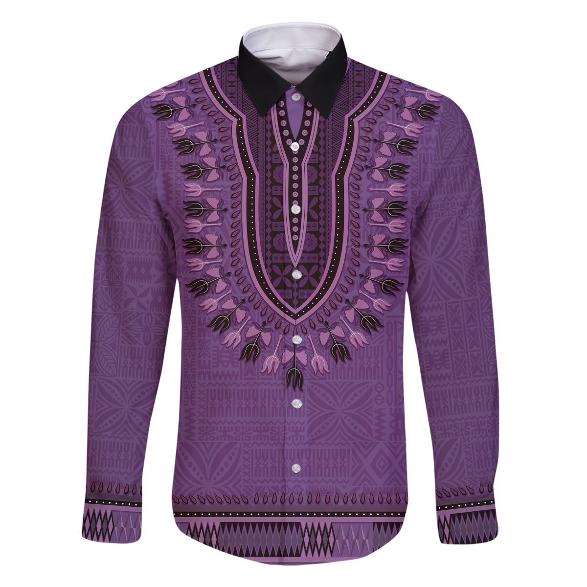 Purple African Dashiki With Fijian Tapa Pattern Family Matching Mermaid Dress and Hawaiian Shirt LT14 Dad's Shirt - Long Sleeve Purple - Polynesian Pride