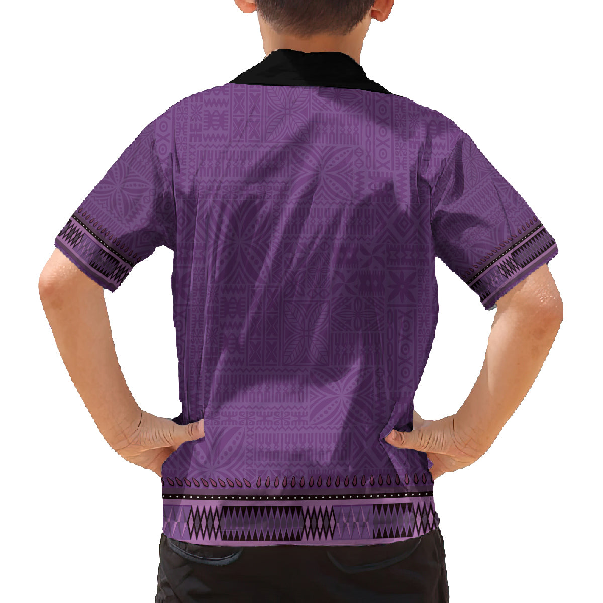 Purple African Dashiki With Fijian Tapa Pattern Family Matching Off Shoulder Short Dress and Hawaiian Shirt LT14 - Polynesian Pride