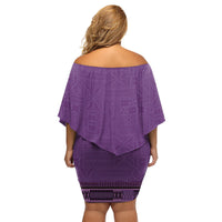 Purple African Dashiki With Fijian Tapa Pattern Family Matching Off Shoulder Short Dress and Hawaiian Shirt LT14 - Polynesian Pride