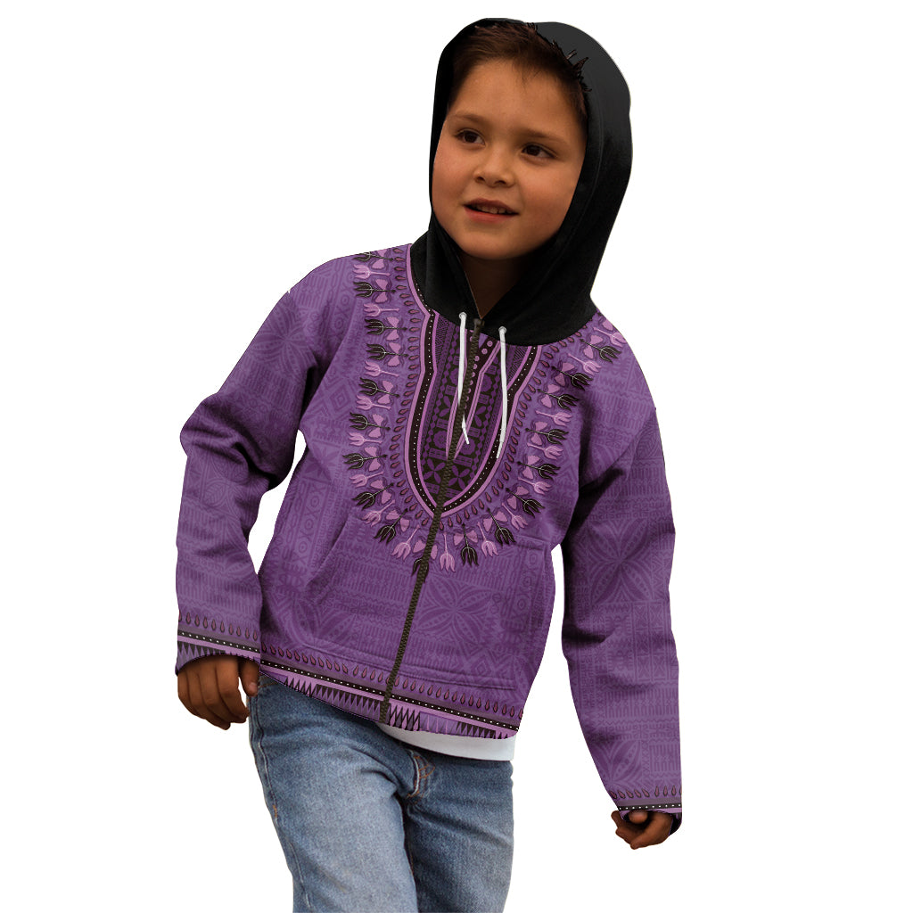 Purple African Dashiki With Fijian Tapa Pattern Kid Hoodie