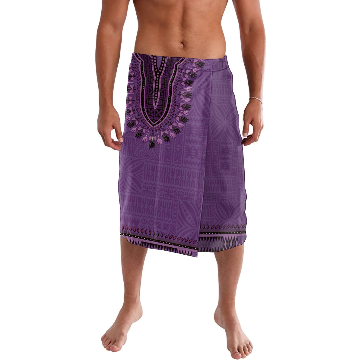 Purple African Dashiki With Fijian Tapa Pattern Lavalava