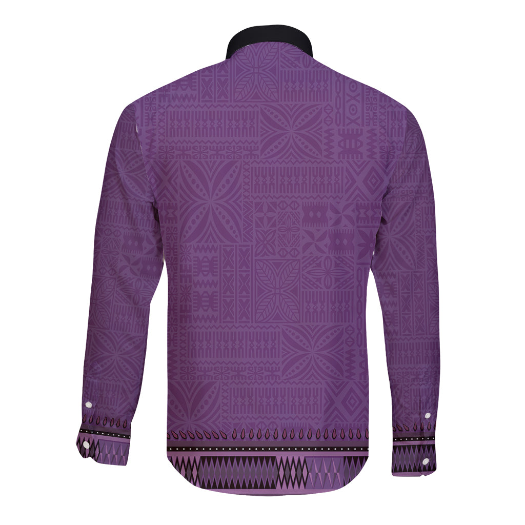 Purple African Dashiki With Fijian Tapa Pattern Long Sleeve Button Shirt