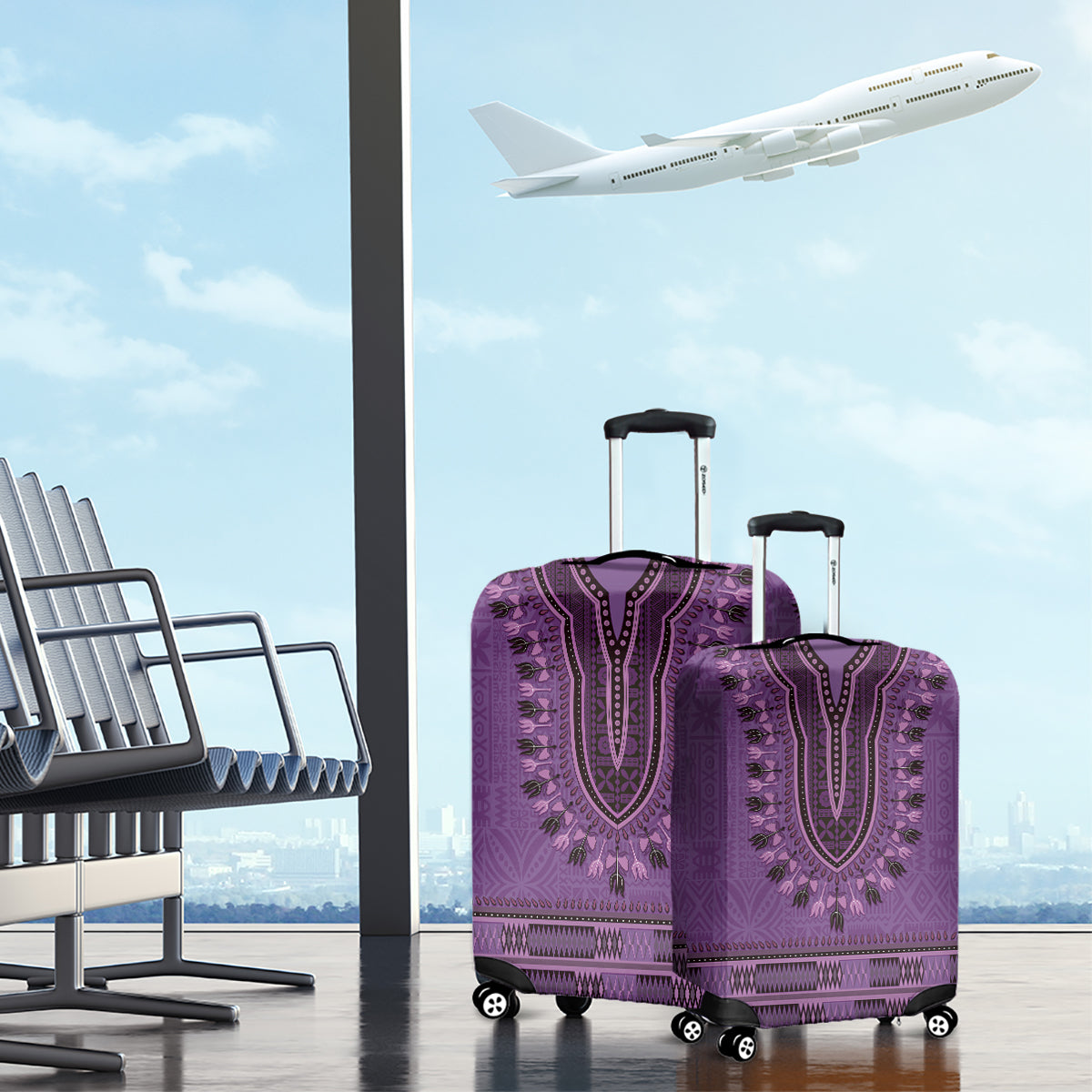 Purple African Dashiki With Fijian Tapa Pattern Luggage Cover