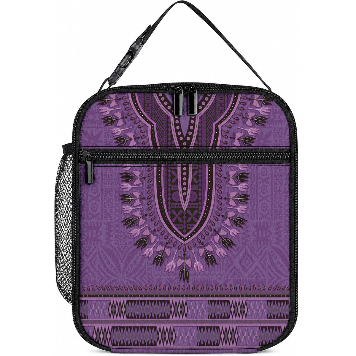 Purple African Dashiki With Fijian Tapa Pattern Lunch Bag LT14 10.2 × 8.3 × 4.3 inch Purple - Polynesian Pride