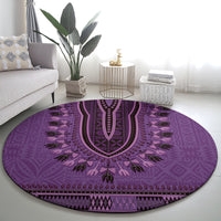 Purple African Dashiki With Fijian Tapa Pattern Round Carpet