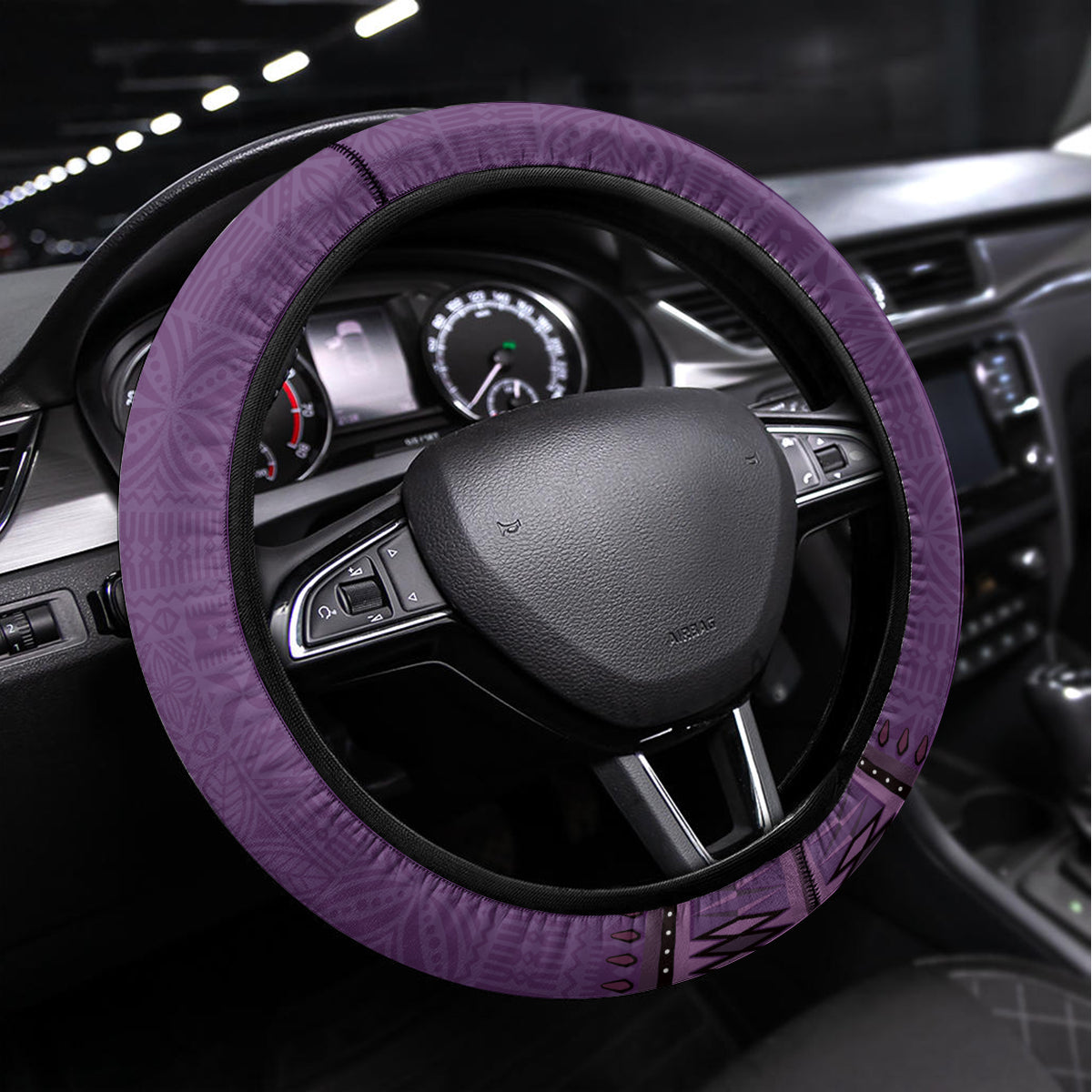 Purple African Dashiki With Fijian Tapa Pattern Steering Wheel Cover