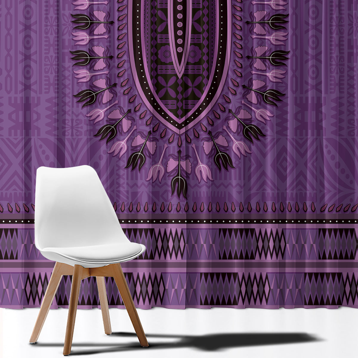 Purple African Dashiki With Fijian Tapa Pattern Window Curtain