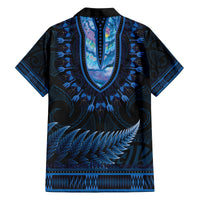 Blue African Dashiki With Aotearoa Maori Family Matching Long Sleeve Bodycon Dress and Hawaiian Shirt Paua Shell Mix Silver Fern LT14 - Polynesian Pride
