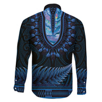 Blue African Dashiki With Aotearoa Maori Family Matching Long Sleeve Bodycon Dress and Hawaiian Shirt Paua Shell Mix Silver Fern LT14 - Polynesian Pride