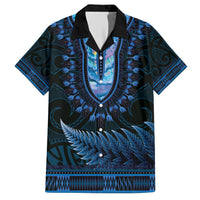 Blue African Dashiki With Aotearoa Maori Family Matching Short Sleeve Bodycon Dress and Hawaiian Shirt Paua Shell Mix Silver Fern LT14 Dad's Shirt - Short Sleeve Blue - Polynesian Pride
