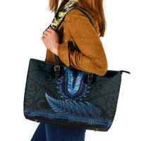 Blue African Dashiki With Aotearoa Maori Leather Tote Bag Paua Shell Mix Silver Fern