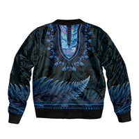 Blue African Dashiki With Aotearoa Maori Sleeve Zip Bomber Jacket Paua Shell Mix Silver Fern LT14 - Polynesian Pride