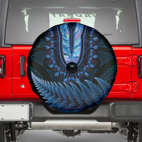 Blue African Dashiki With Aotearoa Maori Spare Tire Cover Paua Shell Mix Silver Fern