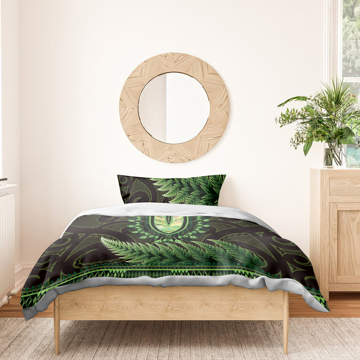 Lime Green African Dashiki With Aotearoa Maori Bedding Set Paua Shell Mix Silver Fern