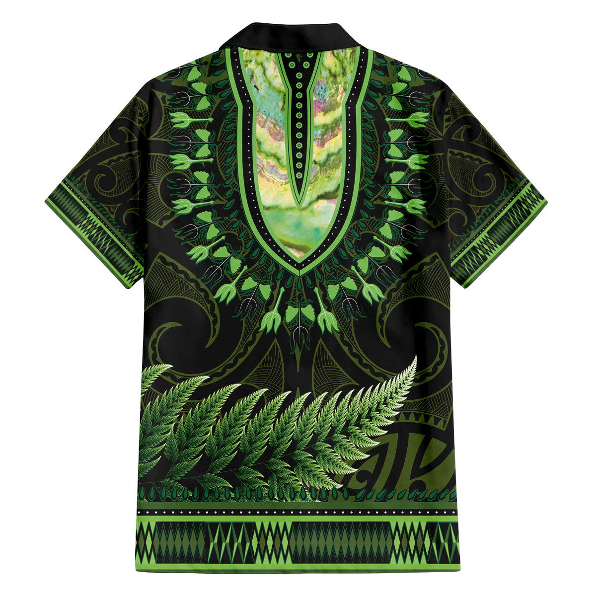 Lime Green African Dashiki With Aotearoa Maori Family Matching Tank Maxi Dress and Hawaiian Shirt Paua Shell Mix Silver Fern LT14 - Polynesian Pride
