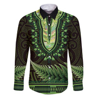 Lime Green African Dashiki With Aotearoa Maori Family Matching Tank Maxi Dress and Hawaiian Shirt Paua Shell Mix Silver Fern LT14 Dad's Shirt - Long Sleeve Lime Green - Polynesian Pride
