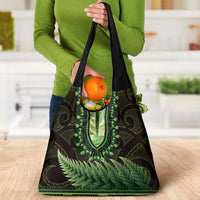 Lime Green African Dashiki With Aotearoa Maori Grocery Bag Paua Shell Mix Silver Fern